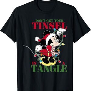 Disney Short Sleeve Black Cotton Colorful Festive Christmas Graphic Tee. Large